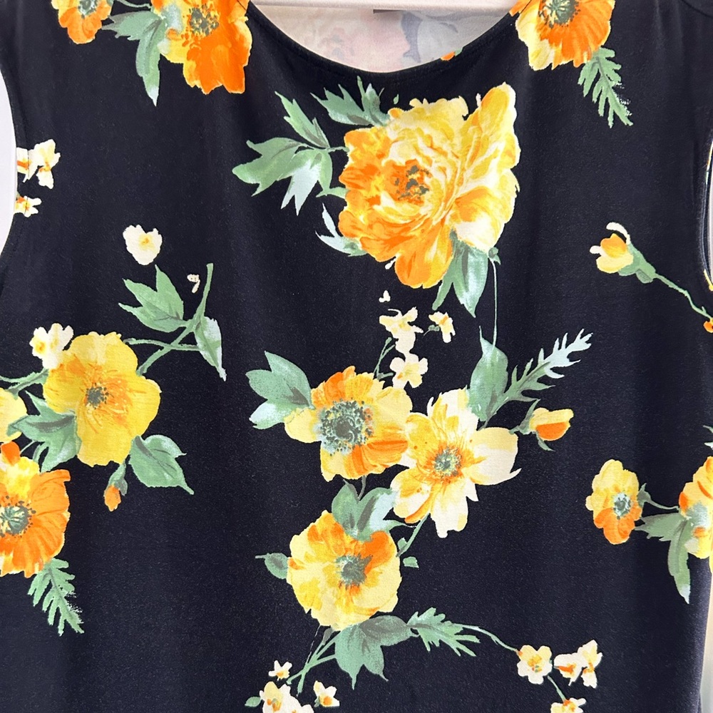 CHICO'S Floral Printed Black Dress Cap Sleeve